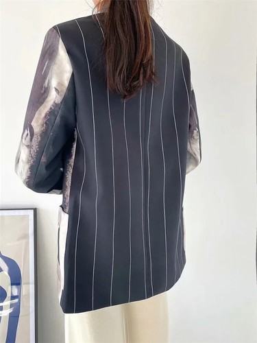 Ladies Black Abstract Designer Edgy Urban Street Fitted Blazer Jacket Coat 10 - Picture 7 of 19