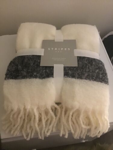 Hudsons Bay/ HB Stripes Grey Stripe Fuzzy All-Season Wool Blend Throw/Blanket - Picture 3 of 3