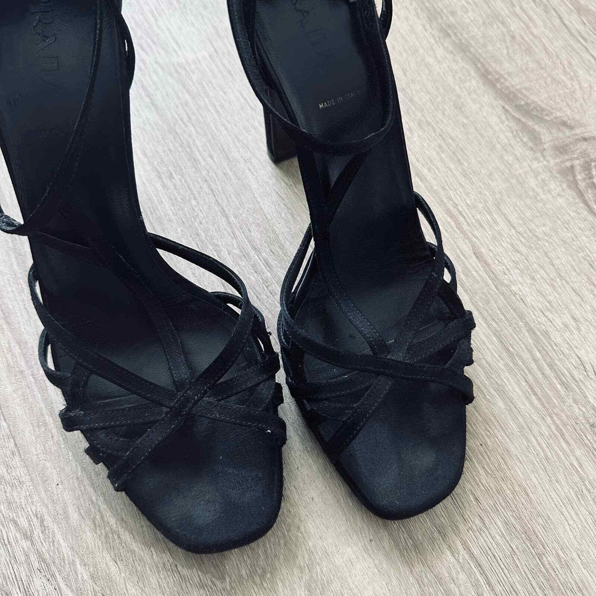 Prada Black Satin Strappy Platform Sandal Heels Sz 39 SB-P Prada Black Satin Strappy Platform Sandal Heels Sz 39 SB-P