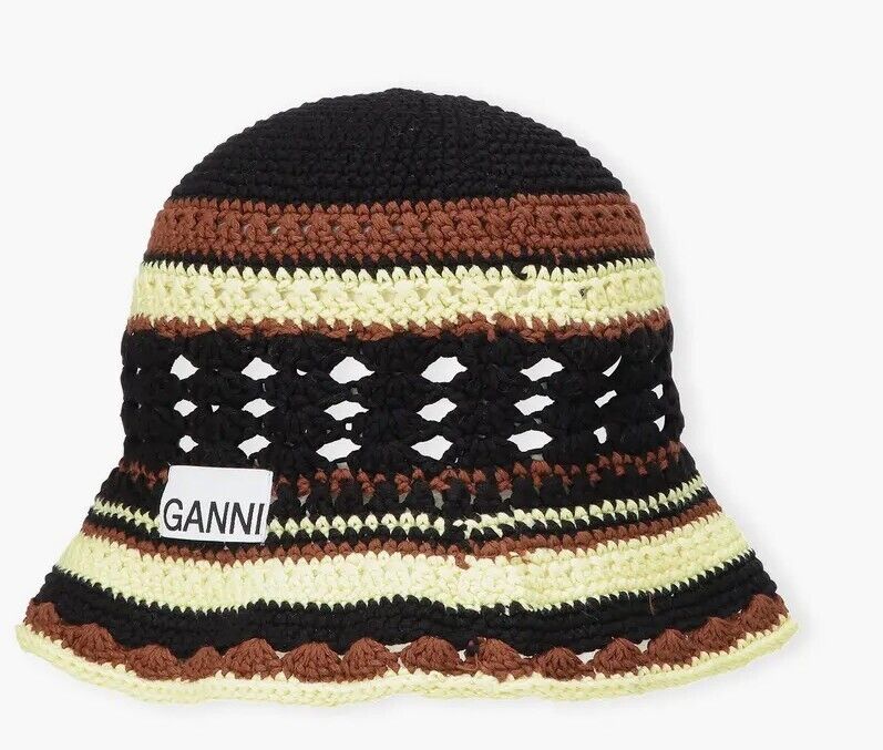 Ganni Organic Cotton Crochet Bucket Hat - Yellow, Black ,Brown