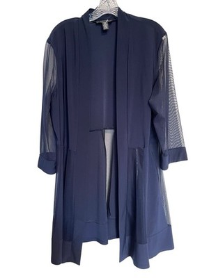 R&M Richards Sz 18 Navy Blue Sheer Jacket Open Shrug Shawl Formal Wedding MOB