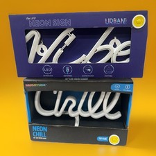 Lot Of 2 Brightside Chill & Vibe LED Neon Table & Wall Signs USB & Battery