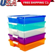 12x12 Stack Transparent Store Box Assorted Colors Case of 5 Classroom Supplies