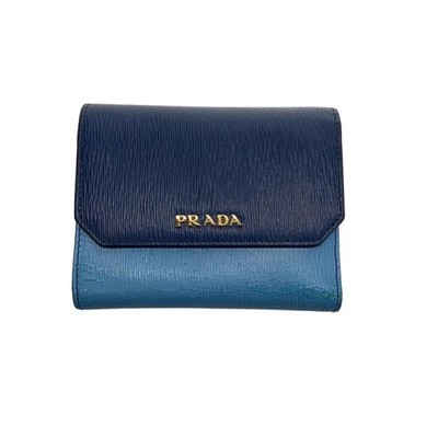 Used PRADA Bifold wallet/leather/BLU/plain/ladies/1MH840