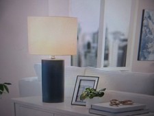 Hampton Bay Greer 24 in. Navy Classic 1-Light Ceramic Table Lamp w White Fabric