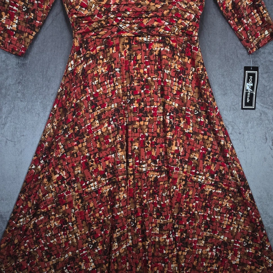 Maxi Vestido Vintage Positive Attitude Petite 12p Otoño Marrón Calce Acampanado Babydoll Foto 4 de 4