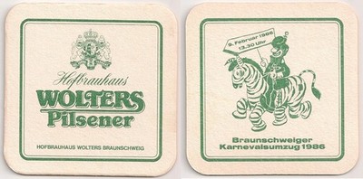Wolters Pilsener - old beer mat ''Braunschweig Carnival Parade 1986''