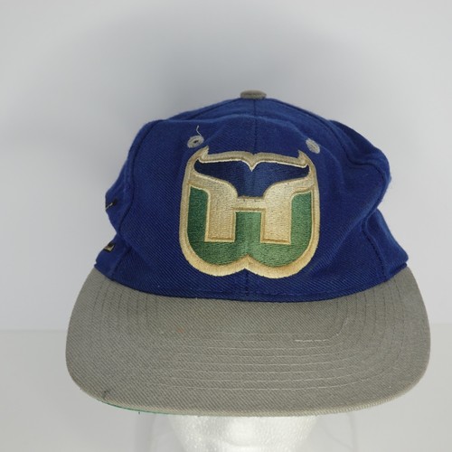 RARE Vintage 90s Logo 7 Hartford Whalers Hockey NHL Navy Gray Snapback Hat - Picture 7 of 21