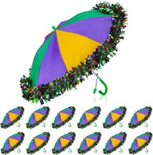 12 Set Mardi Gras Umbrella 16" Second Line Umbrella with Purple Green Gold Tinse