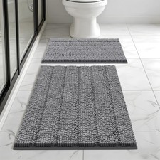 Chenille High Low Pile Bathroom Rug Set Soft Absorbent Non Slip Quick Dry