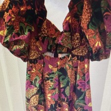 Multicolor Floral Puff Sleeve Maxi Dress with Cut Out Ruffle Accents, Cotton