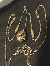 Victorian 14K GF Baroque Rococo Fob  Stones 14K GF Flower Lavalier Necklace