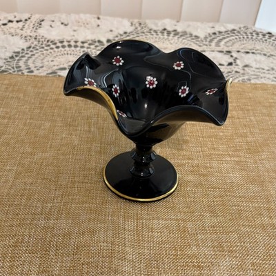 Vintage 30 s Imperial Glass Co.  Cosmos  Daisy Pattern Black Compote 4 3/4  Tall