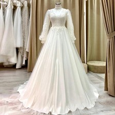 Muslim Wedding Dresses Lace Applique A-Line Long Bridal Gowns Full Sleeves