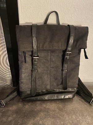 Presly&Sun Canvas Leder Backpack Rucksack Schwarz Vintage 