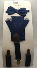Cat  Jack Boys Bow Tie, Hankie and Suspender Set Blue Polka Dot - NEW