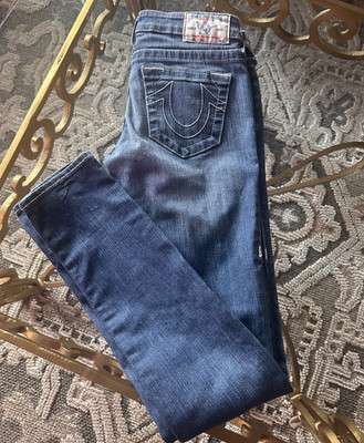 True Religion World Tour Low Rise Basic Skinny Blue Denim Jeans Size 25 x 38 L