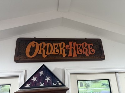 Rare 1970s Hand-Carved  ORDER HERE  Hofbrau Sign   62  Solid Wood Restaurant