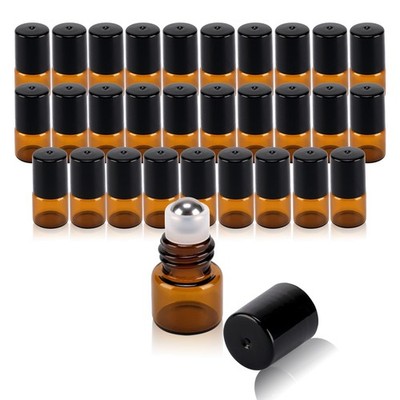 RAMFIYN 30 pack 1ml Amber Glass Roller Bottles for Essential Oils