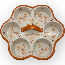 Temptations Round Muffin Cupcake Pan Old World Orange Clay Ceramic Handle