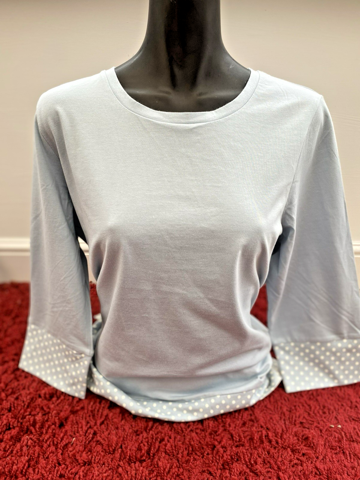Ladies Strawberry Bay Light Blue 3Qtr Sleeve 100% Cotton Top Size 18