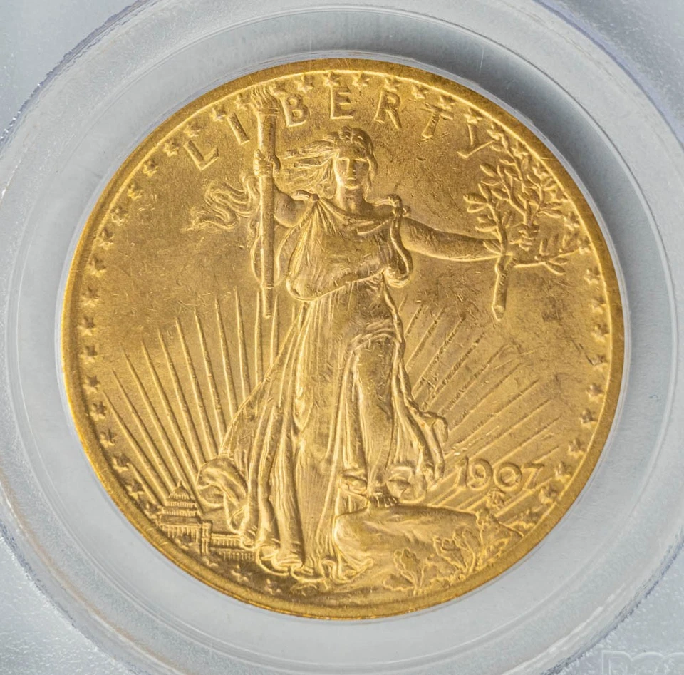 Oro Saint Gaudens 1907 $20 MS63 PCGS 950456-1 Foto 3 de 4