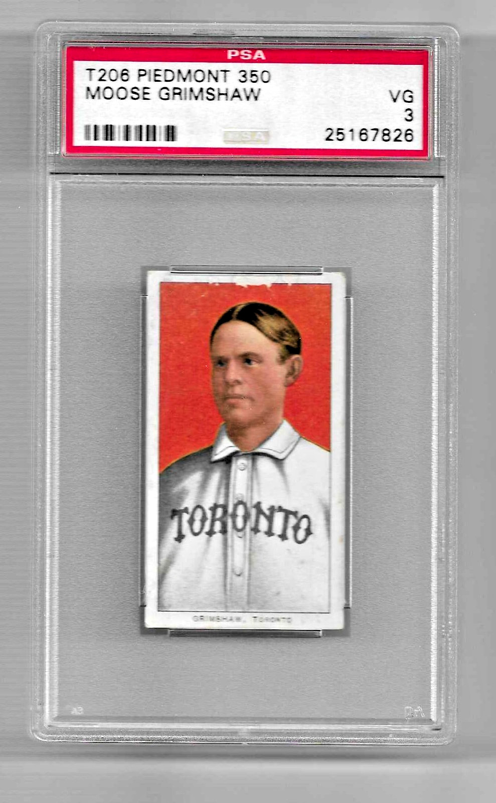 1909-1911 T206 PIEDMONT 350 TOBACCO BASEBALL CARD PSA 3 MOOSE GRIMSHAW TORONTO