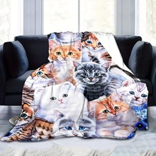 1pc Adorable Cat Print Flannel Blanket - Ultra Soft, Warm, and Cozy Throw  