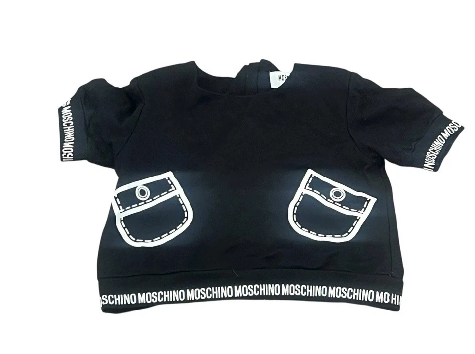 CAMISA TOP MOSCHINO NIÑOS NIÑA 6 NEGRA MANGA CORTA CROP GRAPHIC LOGO Foto 4 de 4