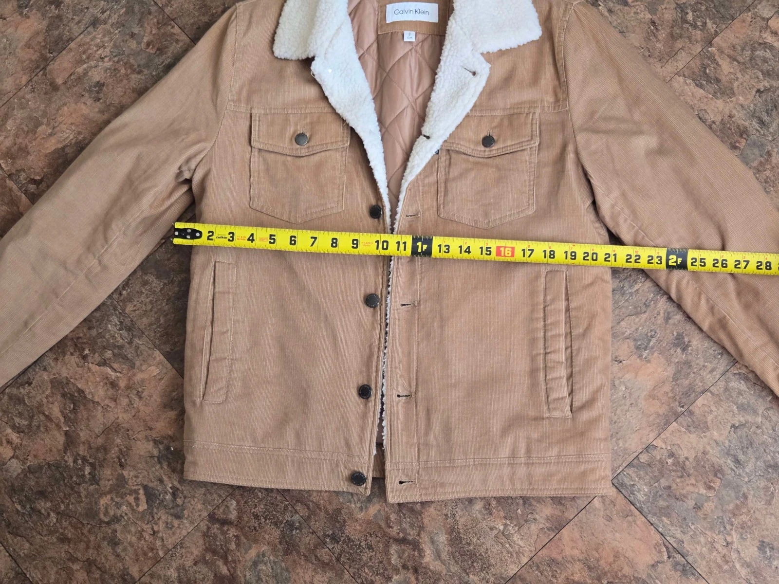 Calvin Klein Jacket Mens Small Corduroy Sherpa Trucker Western Insulated Tan image 2