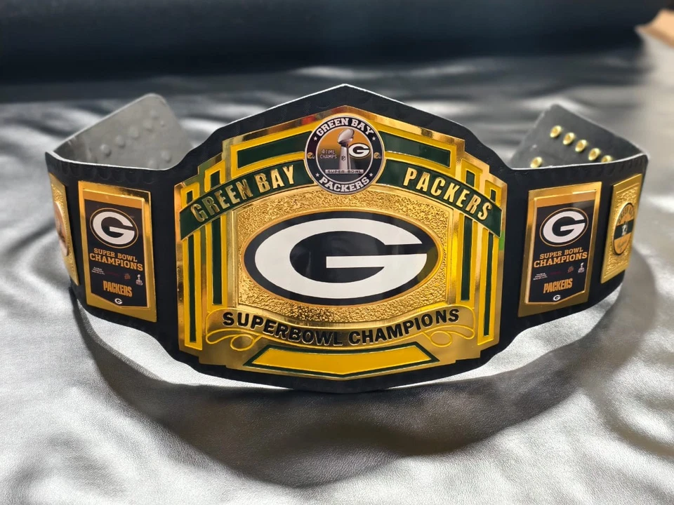 Green Bay Packers Super Bowl NFL Champion Title Belt 2MM Brass Adult Size - Image 3 of 4