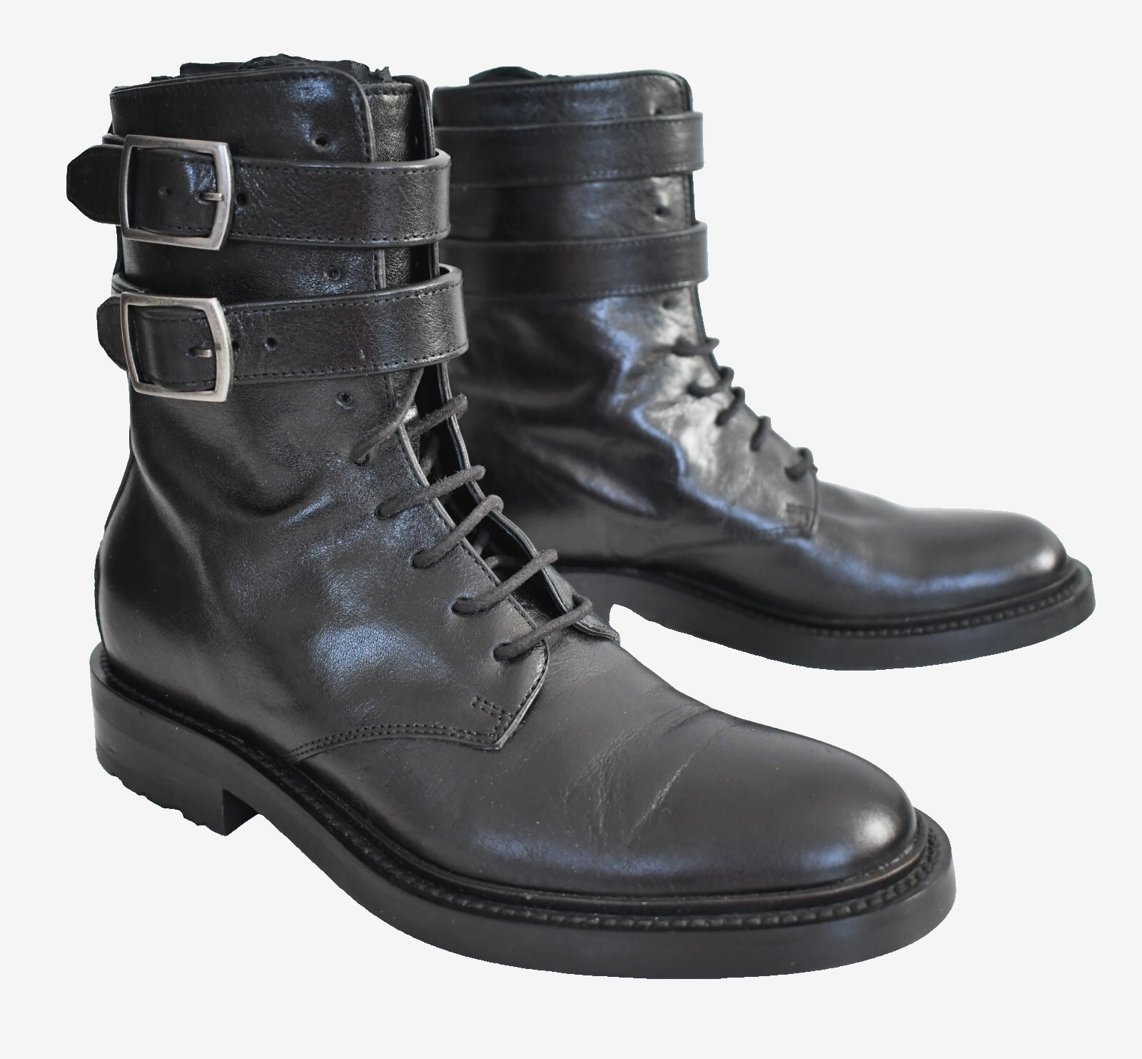 ?️STIVALI MILITARI SAINT LAURENT ARMY 20 in pelle nera con fibbia EUR 37 US 6 5 7