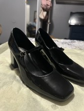 JENN ARDOR Black Patent Leather Mary Jane Square Toe Block Heel Buckle Shoes