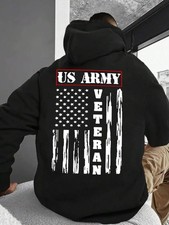  1pc US Army Veteran Print Hoodie 1pc US Army Veteran Print Hoodie, Casual Knit