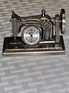 2 Vintage Timex Collectible Mini Clocks Pewter Sewing Machines 2" x 3”