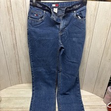 Vtg 90's Tommy Hilfiger High Waist Straight Jeans Spell Out Logo Waistband Sz 4