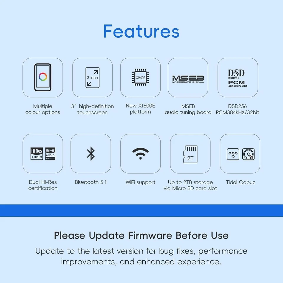 High Resolution Bluetooth 5.1 HiFi Music Player Touchscreen DAC 2TB Storage - Image 2 of 4