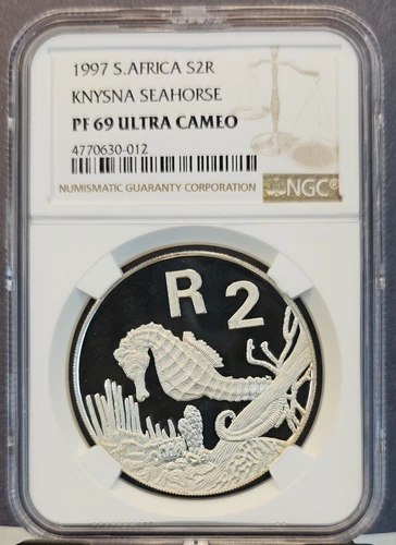 1997 SOUTH AFRICA SILVER 2 RAND S2R KNYSNA SEAHORSE NGC PF 69 ULTRA CAMEO SCARCE