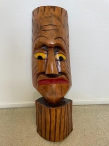 Wooden Tiki Mask Wall Decor Hand Carved 25 inches Tall 8 inches Wide