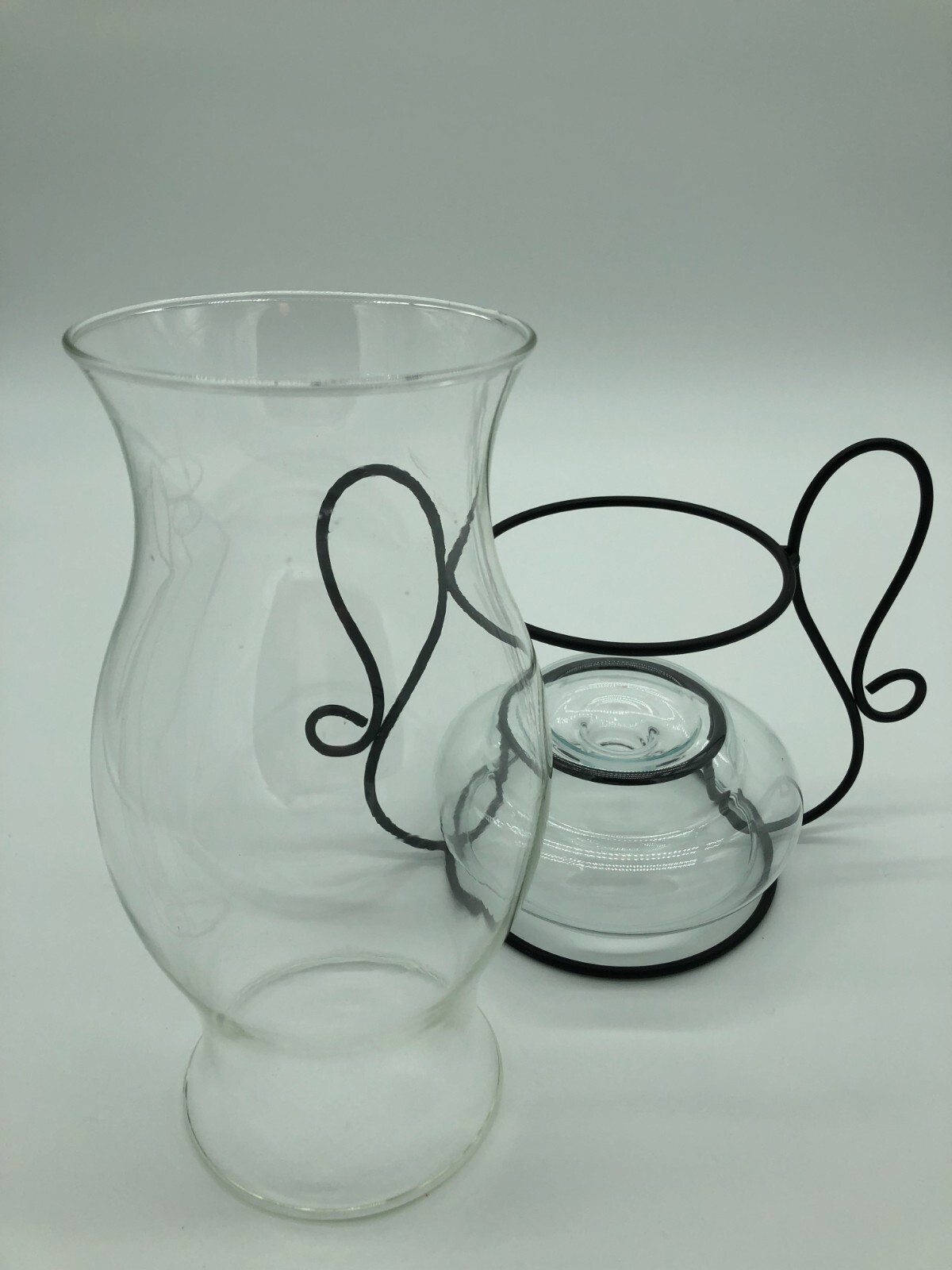 3 PIECEGLASS & BLACK METAL HURRICANE CANDLE HOLDERAbsolutely