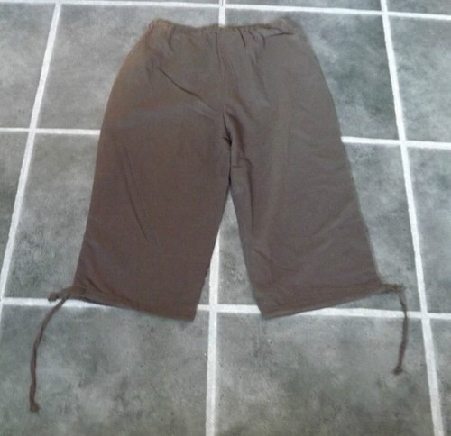 NUEVO CON ETIQUETAS PANTALÓN MUJER GRANDE MARRÓN 3/4 100% LINO CINTURA 34" 86cm - Imagen 2 de 3