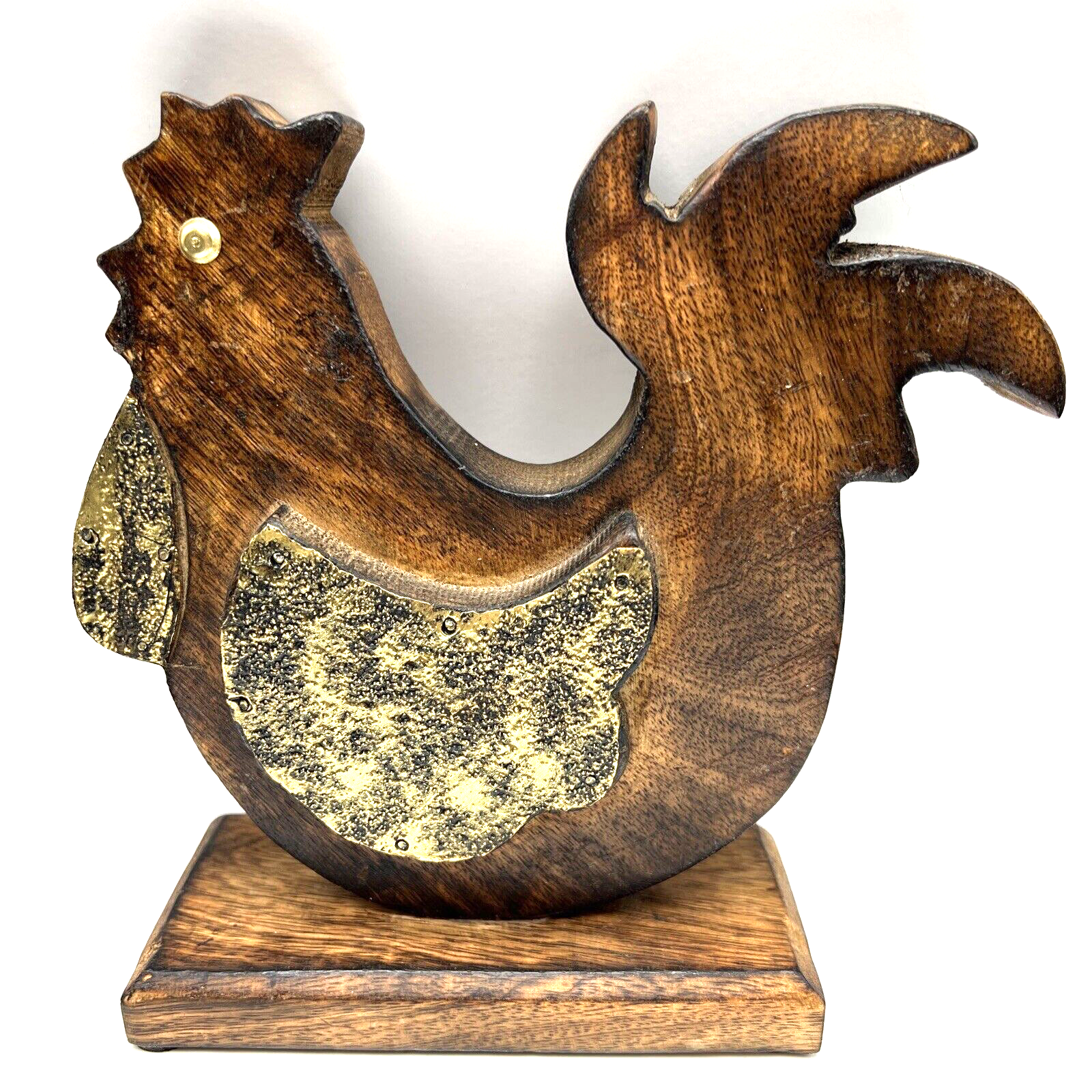 Handcrafted Wood & Metal Chicken Rooster Farmhouse Table Decor - Made in India