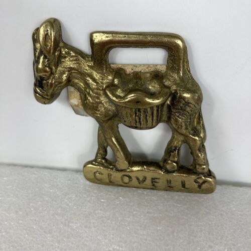 Messing Pferd Medaillon gestempelt Clovelly Esel Burro Geschirr Ornament Tack Vintage