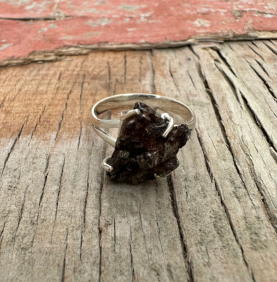 Raw Campo del Cielo Meteorite Raw Gemstone Ring Handmade 925 Sterling SilverRing