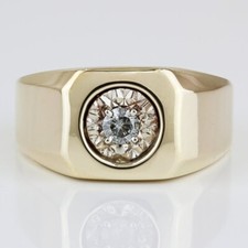 Men's 14k Yellow Gold Diamond Wedding Anniversary Band / Cocktail Ring