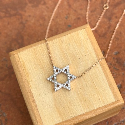 14K Rose Gold Pave Diamond Star of David Pendant Necklace 16-18'' Magan Star