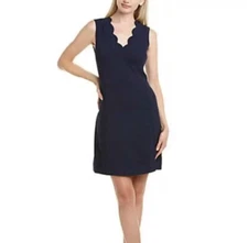 Ted Baker Furnaed Scalloped Dress V-Neck Sleeveless Mini Sheath, US 6, Navy Blue