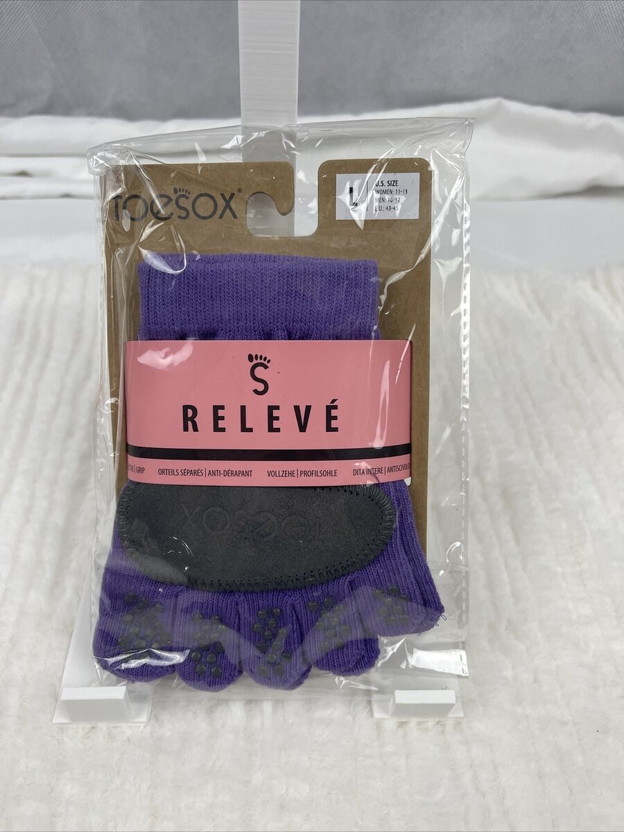 New w/Package Toesox Full Five Toe Grip Releve Purpl Large Organic Cotton  Toesox