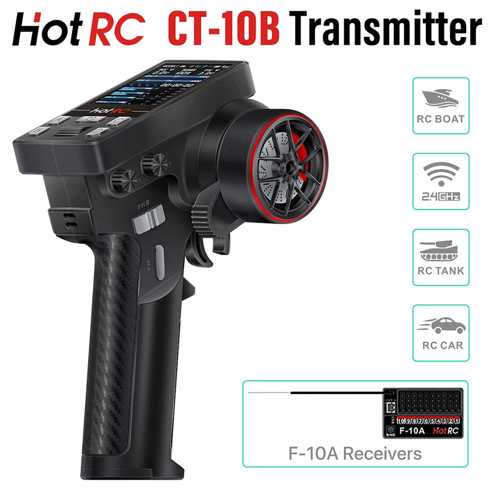 HotRC CT-10B RC Funksender 10CH 2.4G Fernsteuerung und F-10A PWM GFSK Empfänger - Bild 3 von 4
