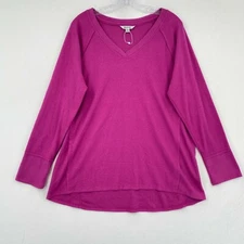 Wildfox V-Neck Tunic Sweater Womens Large Pink Long Sleeve Fuzzy Cozy